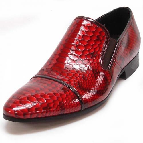 Encore By Fiesso Red Python Print Patent Leather Loafer Shoes FI3122